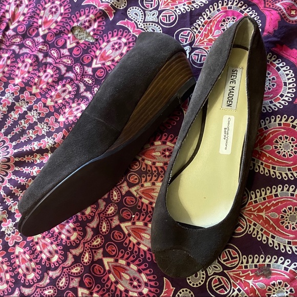 2/$20 Steve Madden Leather Suede Wedge Slip On Heels Cutout Open Toe 11M Shoes - Picture 2 of 11